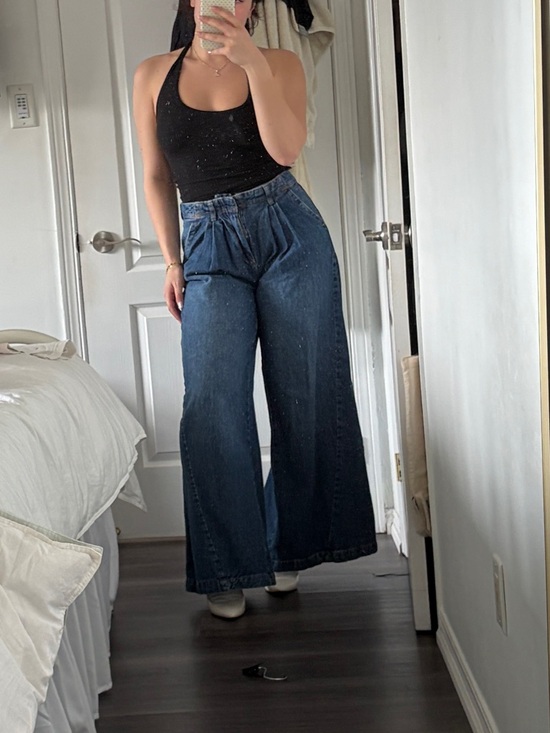 Free People Denim - Free People Dark Blue High-Rise Wide Leg Jeans